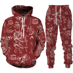 Sudadera con capucha y conjunto de pantalones deportivos de hombre de la serie navideña con impresión digital 3D