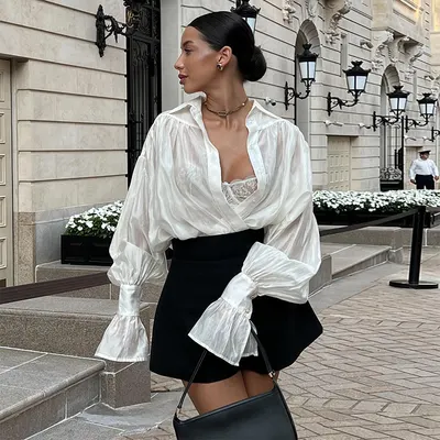 Blusa feminina fresca e solta, manga de lanterna, top
