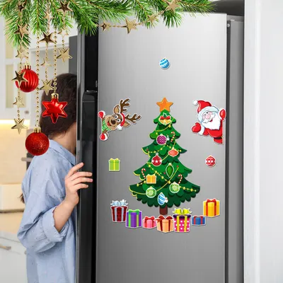 Pegatinas magnéticas para árbol de Navidad, adornos navideños de succión magnética de Papá Noel, ambiente festivo