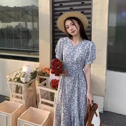 Vestido longo francês doce, gentil, elegante e retrô