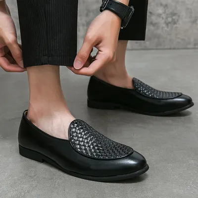 Koreansk vår business casual loafers herr enkel lätt slip-on läderskor
