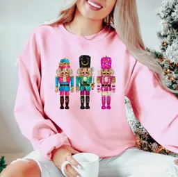 Top de lantejoulas doce de Natal para mulheres europeias e americanas, sweatshirt de manga comprida combinável