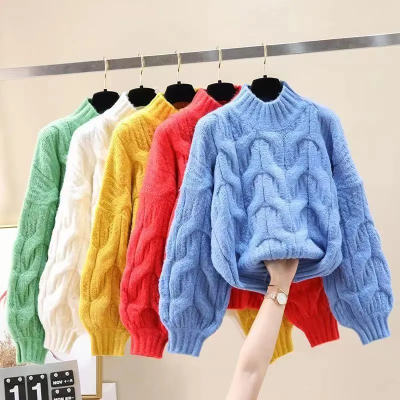 Women s half-high collar long-sleeve pullover sweater, autumn/winter 2023 new loose base inner wear bubble sleeve knit top