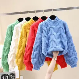 Suéter pulôver de gola meia-alta e manga comprida para mulher, novo outono/inverno 2023, base solta para interior, top de malha com manga de bolha