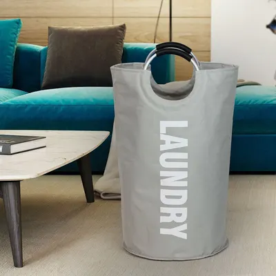 Cesto de Ropa Sucia Grande para el Hogar de Tela Oxford, Bolsa de Lavado de Doble Capa con Mango Redondo de Aluminio