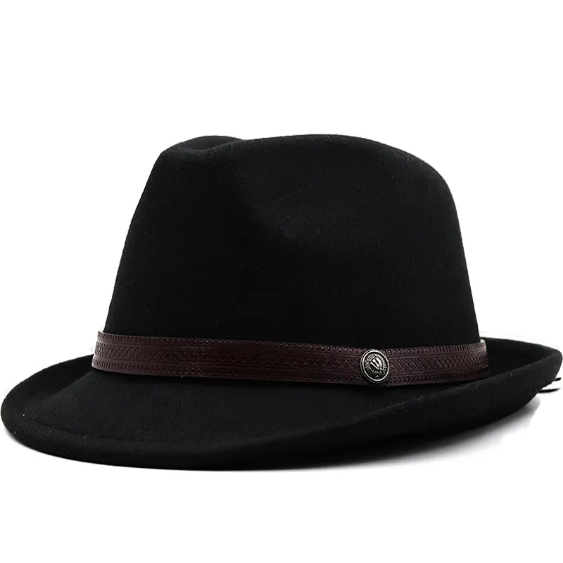 Chapéu de cowboy ocidental retrô versátil para todas as ocasiões, de pele de café, com cinto, lã para pai e filho, aba larga e curvada, chapéu de sol