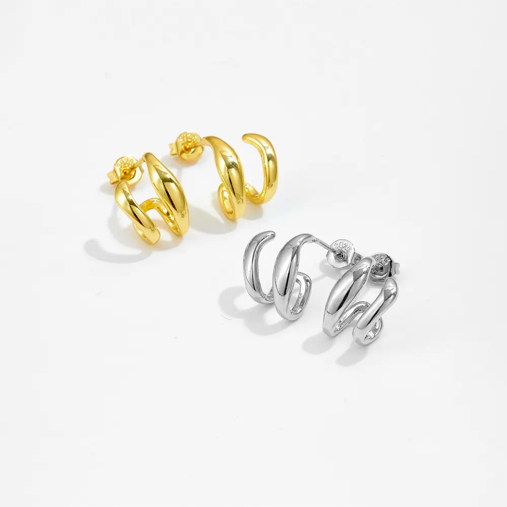 Brincos lisos de cobre banhados a ouro 18k, em forma de C branco, de moda e tendência
