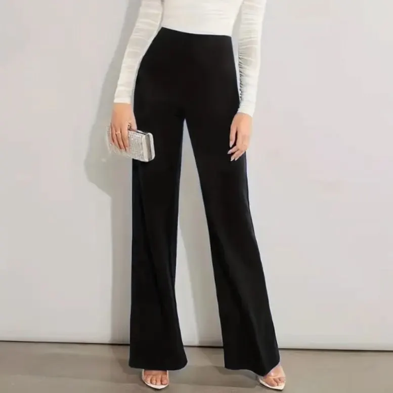 Calças de cintura alta, modeladoras, casuais, de cor sólida, pernas retas
