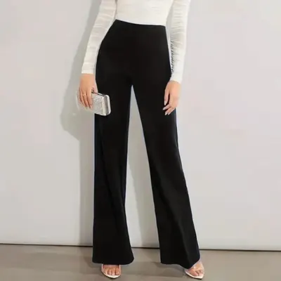 Pantalones informales de pierna recta, de cintura alta, adelgazantes, de color liso