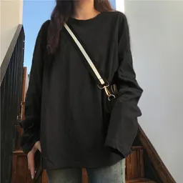 قميص أساسي أبيض، قميص طويل الأكمام بلون صلب للنساء