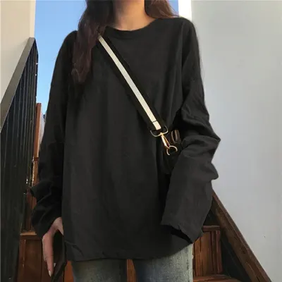 Camisa básica branca, t-shirt de manga comprida de cor sólida para mulheres