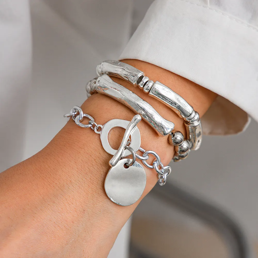Pulseira de Disco Redondo com Senso Metálico, Estilo INS de Jóias