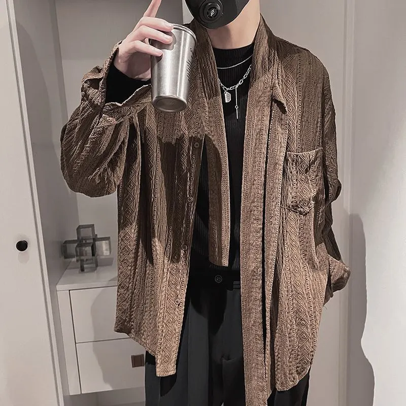 Cardigão de malha de comprimento médio, casual, luxo, para homem