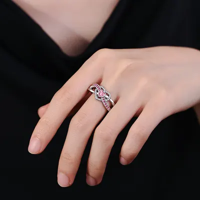 Anel de zirconia em forma de coração rosa, novo, para mulheres, joalharia de alto estilo