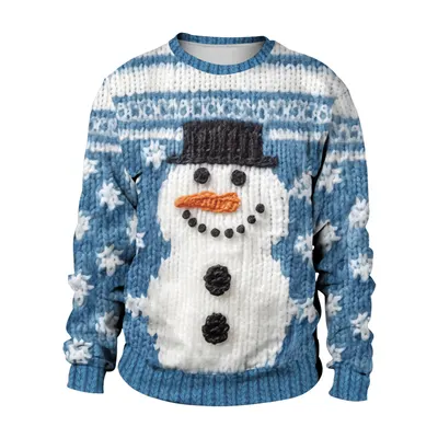 Moletom de gola redonda de Natal novo de outono de comércio exterior de 2024, estampa digital de figura de floco de neve de Natal, fabricante de vestuário de origem