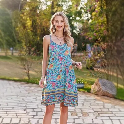 Женское летнее богемное пляжное платье без рукавов