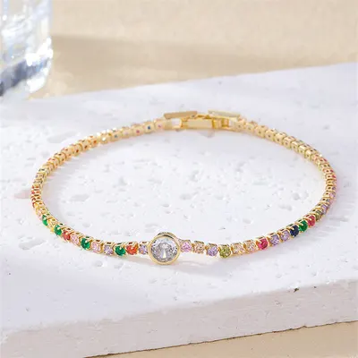 Pulseira feminina de luxo especial com zircão colorido, banhada a cobre, simples