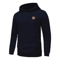 Moletom de manga comprida com capuz, padrão de xadrez pequeno jacard, para homens, casual