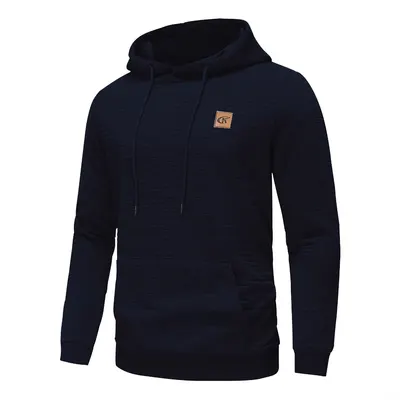 Moletom de manga comprida com capuz, padrão de xadrez pequeno jacard, para homens, casual