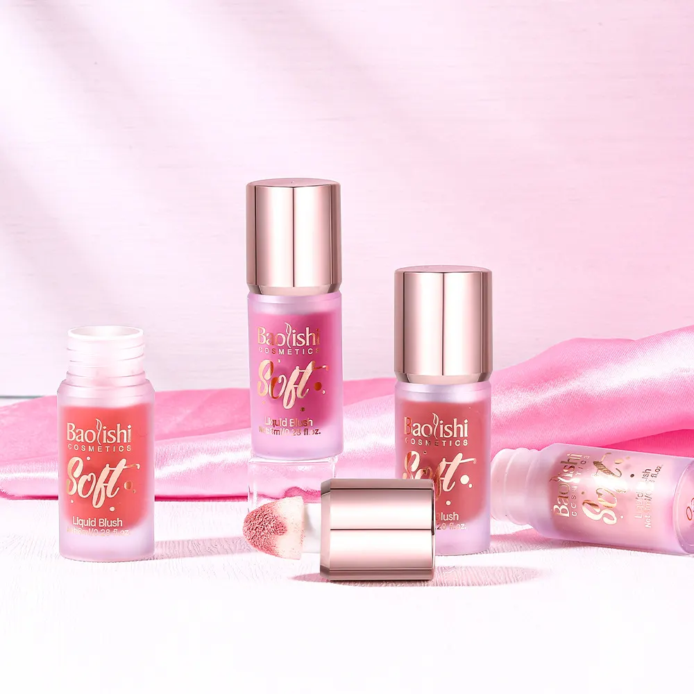 Bálsamo líquido, cosmético bestseller da Amazon para venda por grosso, bastão de bálsamo BAOLISHI, bálsamo líquido rosa com brilho perolado e subtil