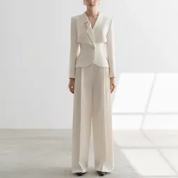 Conjunto de terninho feminino profissional cor apricot, novo outono 2024, com sensação de alta qualidade, calças de perna reta, conjunto de duas peças