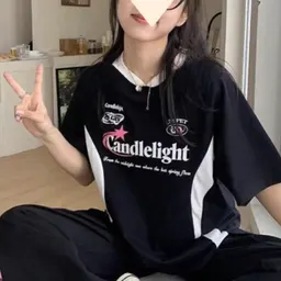 オールマッチバイクカラーマッチングプリント半袖Tシャツ レディース
