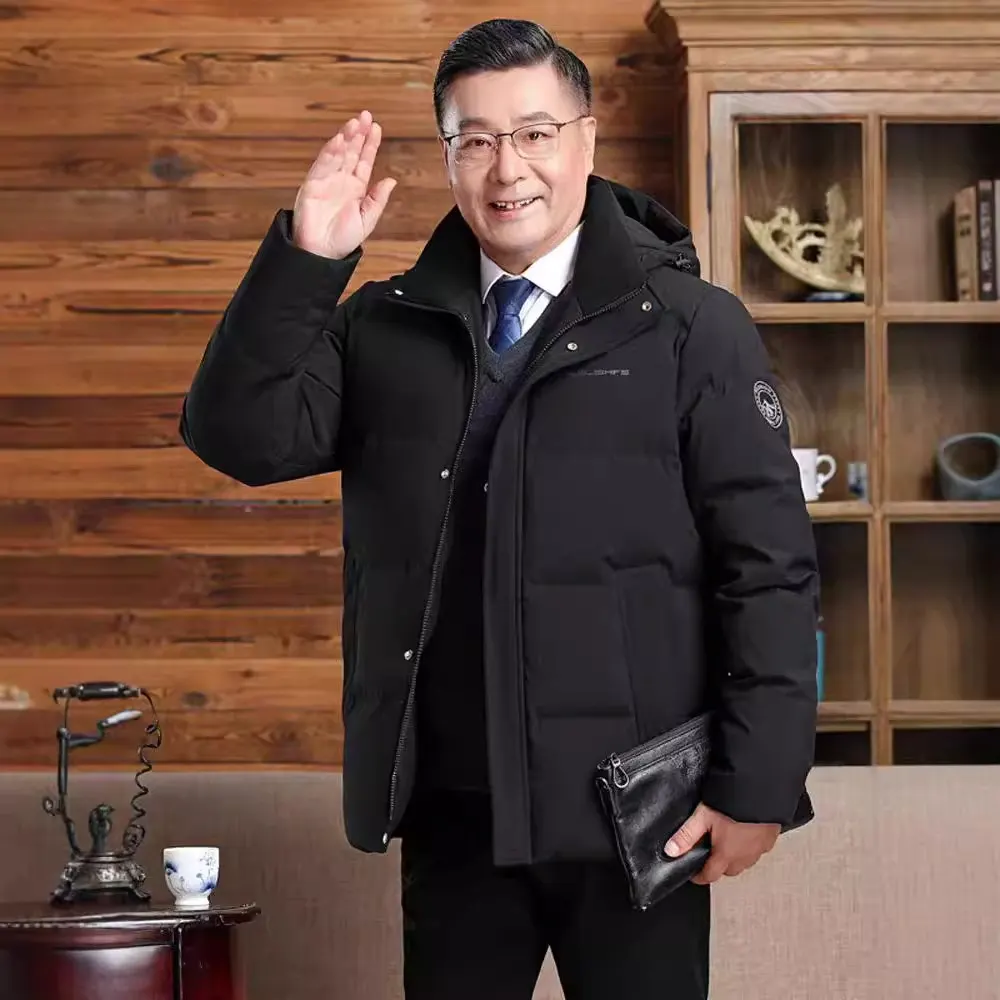 Casaco de penas de inverno quente com capuz, de cor degradê, para homens, novo estilo de outono e inverno