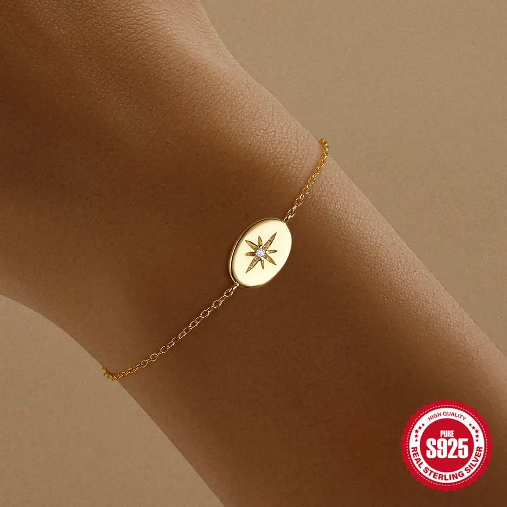 S925 Sterling Silver klassisk oktagram med diamant charmarmband, Amazon populär temperamentsfull personlig mångsidigt handsmycke