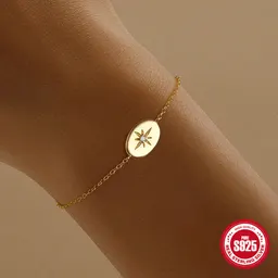 Pulseira de pingente de octagrama clássica com diamantes em prata esterlina S925, joia de mão versátil e personalizada com temperamento best-seller na Amazon