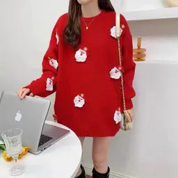 Sweater de mulha novo de Natal de 2024, doce, com artesanato tridimensional, grosso de outono e inverno, estilo preguiçoso e solto de pulôver