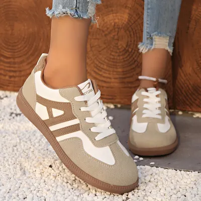 Ténis de Mulheres Retro com Combinação de Cores, Cadarço, Leve para Correr
