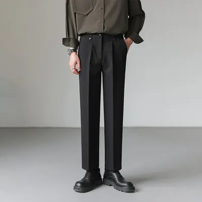 Draped lätt vuxen västbyxor herr vår/sommar lös rakskurna byxor casualbyxor koreanska trendiga kostymbyxor