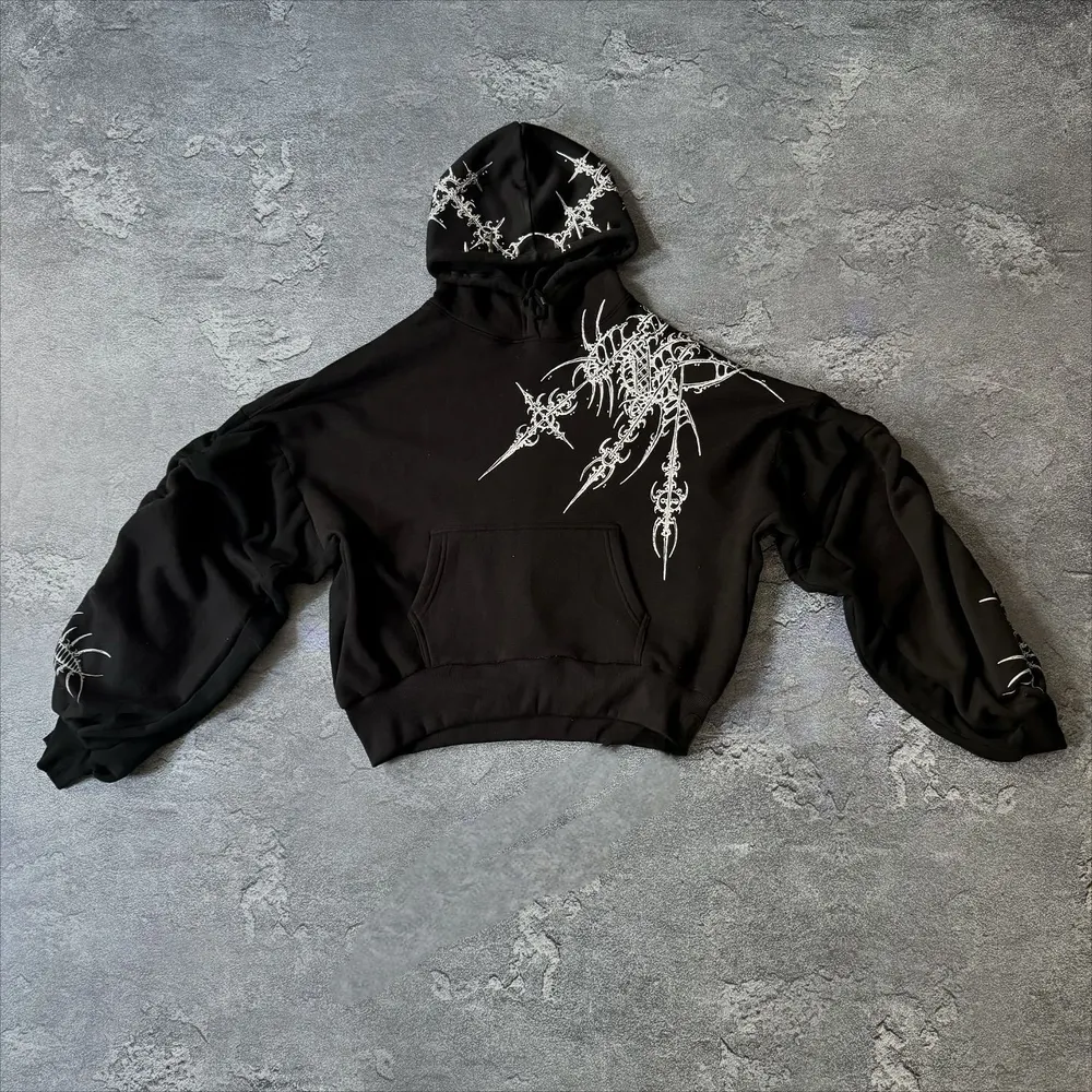 Moletom com capuz de manga comprida com padrão estampado
