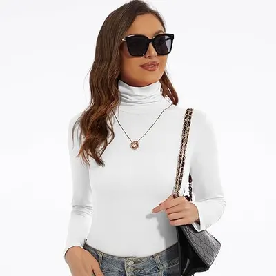 Camisa base para senhora, slim fit, gola alta, elegante, top de manga comprida
