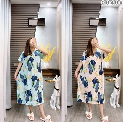 Vestido de dormir curto, de seda de leite, estampado dos dois lados, solto, de tamanho plus, para mulher