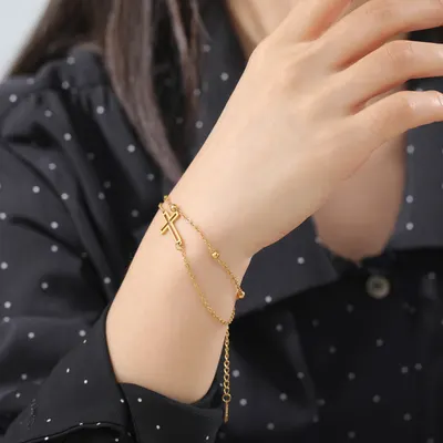 Pulseira dupla de camada cruzada vintage, de moda e personalizada, simples