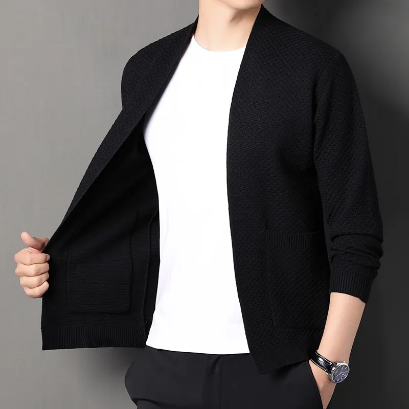Herrens stickad cardigan tröjakappa