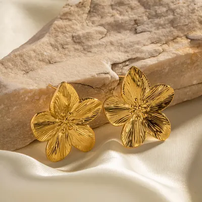 Pendientes de flor de acero inoxidable de oro mate retro, joyería de oreja que no se decolora