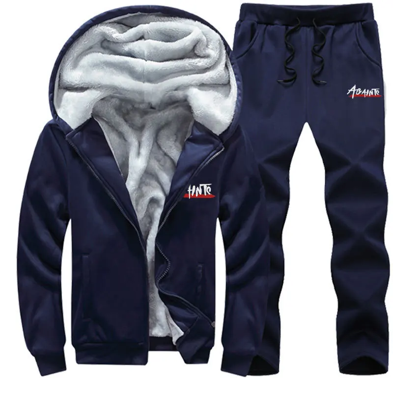 Cardigã de manga comprida para homem de inverno, conjunto de duas peças quente para vestuário de corrida para homem
