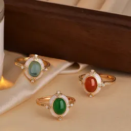 Retro Mellanålders Oval Röd Safir Blå Kvinnors Lättlyxig Öppen Grön Smyckesring
