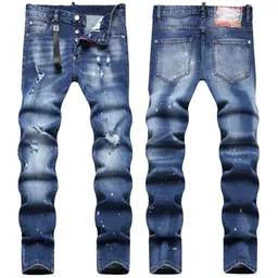 Herrejeans reva mode charm trendig färgstänk smal passform smal ben midjebygda byxor