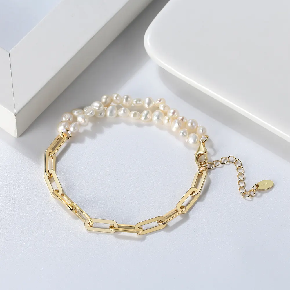 Pulseira de prata esterlina S925 com pérolas de água
