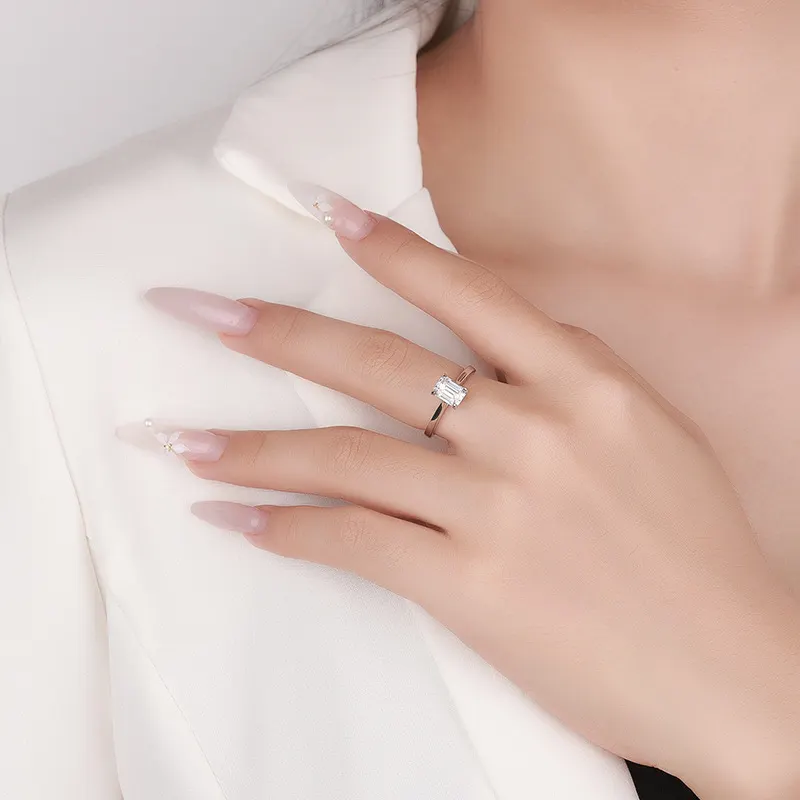 Anel de Moissanite em Prata Esterlina S925, Cor D, 1 Quilate