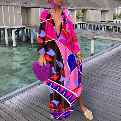 Vestido Feminino com Decote V e Estampa da Moda, Novo e Mais Vendido