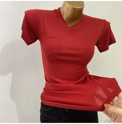 スーパー韓国スタイル - 韓国風小ポケット半袖Tシャツ レディース用、クールで薄いスリムベースシャツ、トップ、INS新スタイル2021