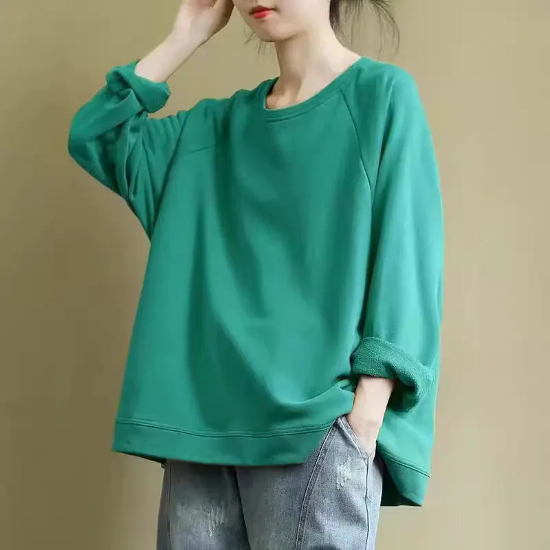 Moletom Novo de Primavera e Outono 2024 para Mulheres, Estilo Coreano, Casual, Solto, Manga Comprida, Casaco Plus Size