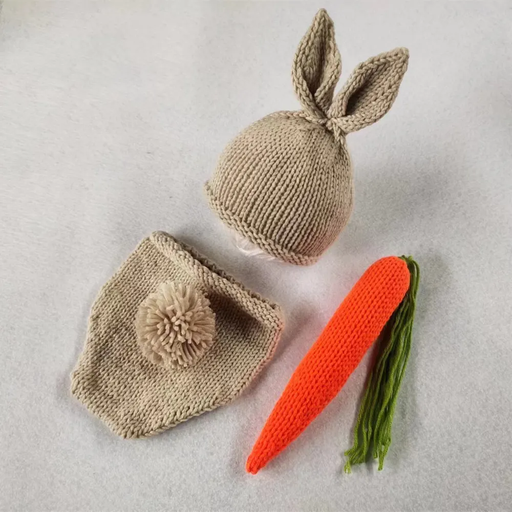 Roupa nova para fotografia infantil em estúdio, conjunto de suéter para recém-nascidos, conjunto de roupa para fotos de bebé de lã tricotada feita à mão, modelo de coelho