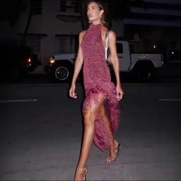 Vestido de festa sensual para mulheres, venda por grosso de exportação europeia e americana, vestido de halterneck