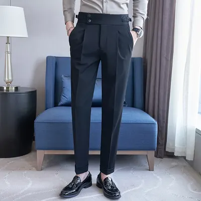 Calças de fato Napoli para Homens, Estilo Primavera/Outono, Alta Qualidade, Corte Slim Fit, Pernas Justas e Comprimento Curto
