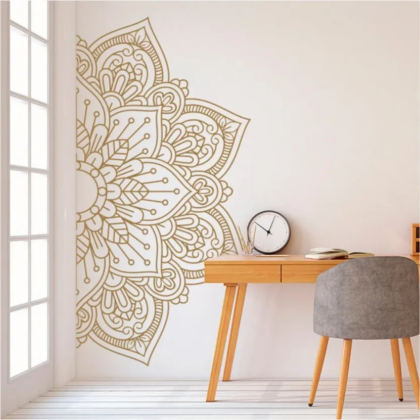 Pegatina de Pared Decorativa de Mandala Semicircular Tallada